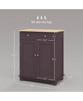 Sideboard with Solid Wood Countertop, Modern Kitchen Storage Cabinet, Coffee Bar Cabinet with 2 Drawers, Doors and Adjustable Shelf, Coffee