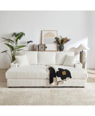 Cozy 84" Corduroy Sofa with Storage, Ottomans, and Pillows