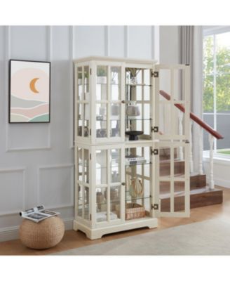 Antique Display Cabinet with Adjustable Shelves and Glass Doors, Vintage Showcase