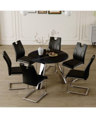 Round Table and Black Dining Chairs Set with Silver Legs