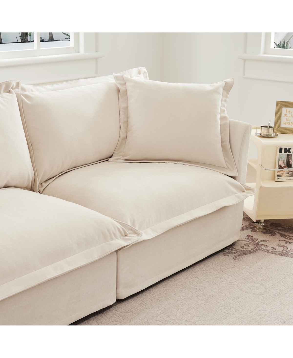 Streamdale 4-Seater Chenille Sectional Sofa with Armrests, Pillows, and Cream Upholstery