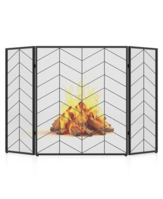 52 x 31 Inch Fireplace Screen with Chevron Herringbone Pattern