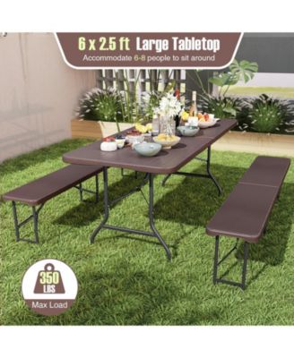 6 Feet Folding Table with Wood Grain HDPE Tabletop and Safe Lock Mechanism-Brown