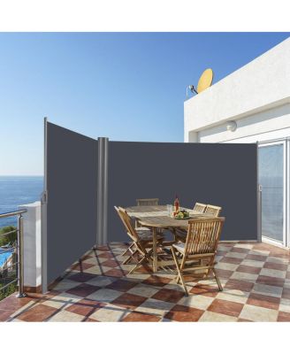 237 x 63 Inch Patio Retractable Double Folding Side Awning Screen Divider