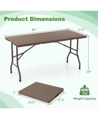 5FT Folding Picnic Table with Rattan Grain HDPE Tabletop and Sturdy Metal Fame
