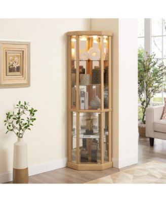 Corner Glass Curio Cabinet with Light