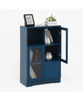 Blue Wooden Floor Cabinet with Glass Doors