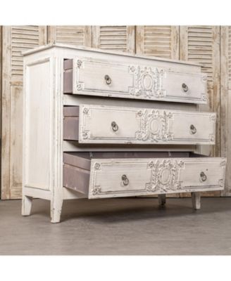 Vintage Pinewood Cabinet with Antique Cream Finish and Spacious Drawers for Timeless Appeal
