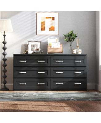 Streamdale Black Side Cabinet with 6 Drawers for Living Room, Bedroom or Hallway