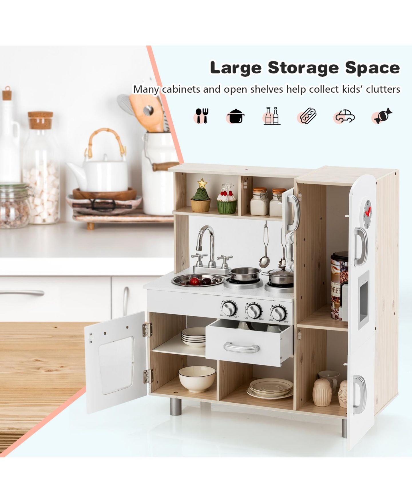 Детская игрушка Mecale Wooden Water Dispenser Play Kitchen, Ages 3+, цвет: Серый — фото 6