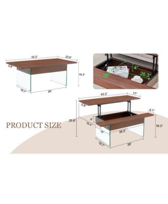 Multifunctional Lift Top Coffee Table with Dark Wood Grain Sticker