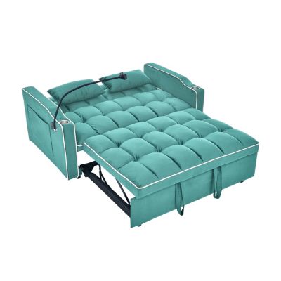 Versatile 55.5" Foldable Sofa Bed with Adjustable Back, USB Port, and Phone Stand (Green
