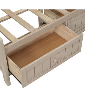 Full Size Wood Daybed with Storage Shelves and 3 Drawers, Antique White Milk