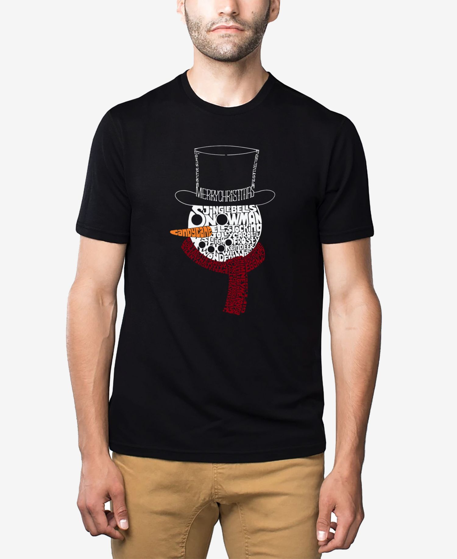 Men's Cotton/Poly Blend Word Art T-Shirt - Snowman Face