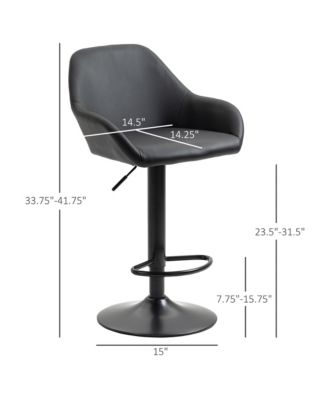 Adjustable Bar Stools, Swivel Counter Height Barstools with Footrest and Back, PU Leather and Steel Round Base, for Kitchen Counter and Dining Room, Set of 2, Black