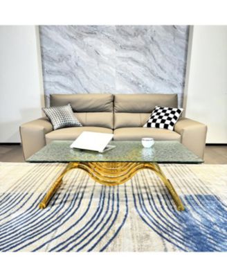  Gold Rectangle Stainless Steel Coffee Table with Glass Top