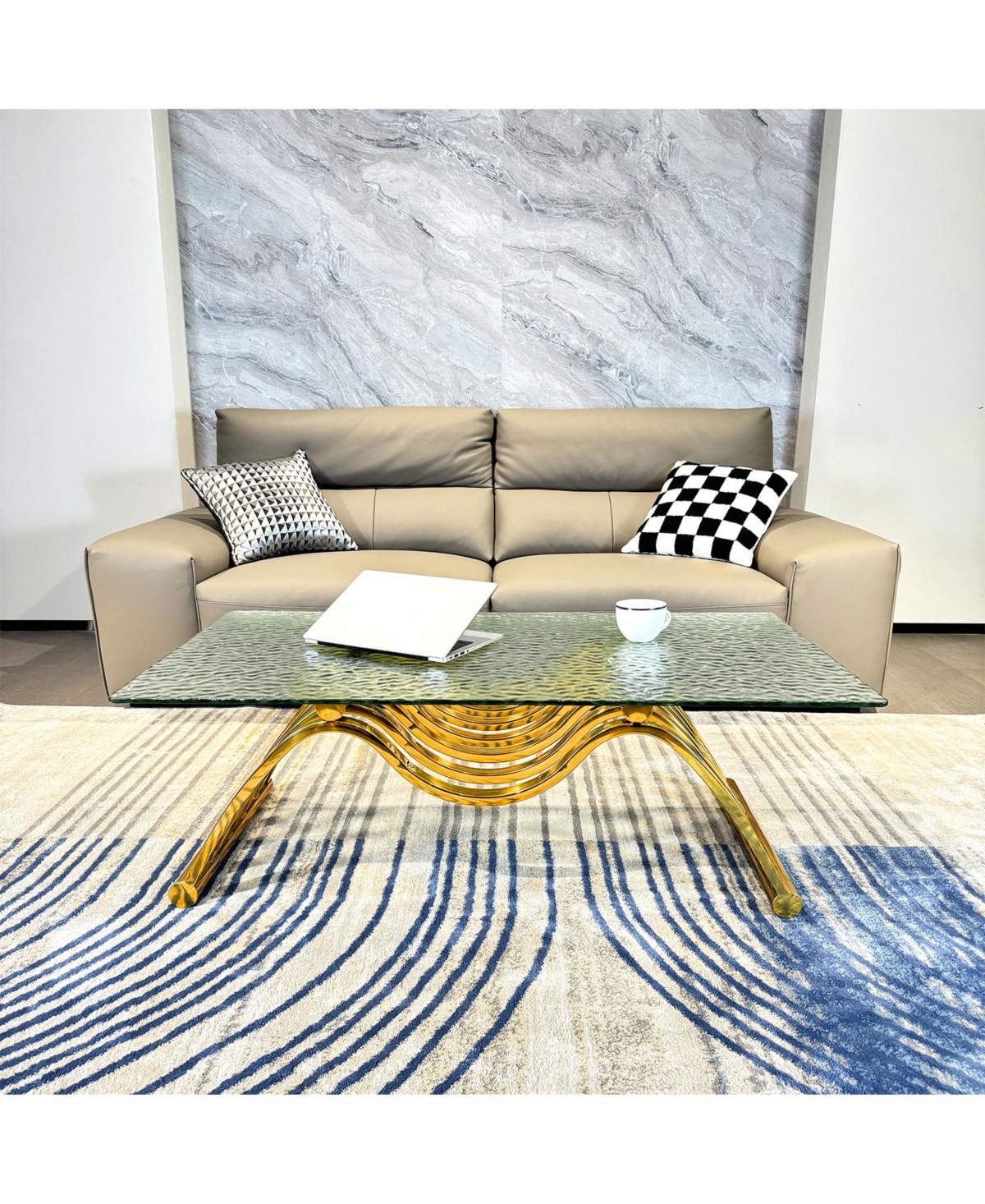 Streamdale Furniture Gold Rectangle Stainless Steel Coffee Table with Glass Top