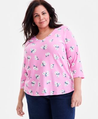 Style & Co - Plus Size Perfect V-Neck 3/4-Sleeve Top