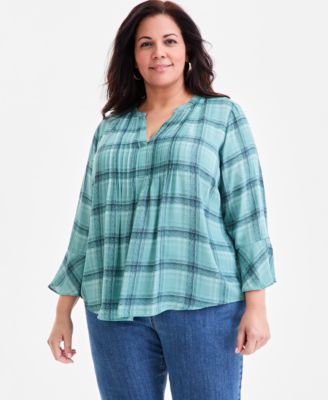 Style & Co - Plus Size Plaid Pintucked Top, Macy's Exclusive