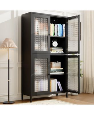 Classic Metal Cabinet with 4 Glass Doors, 4 Shelves
