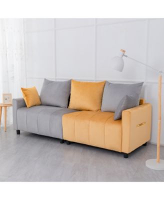 Streamdale Velvet 2-Seater Sofa, Light Grey & Yellow, Modern Design