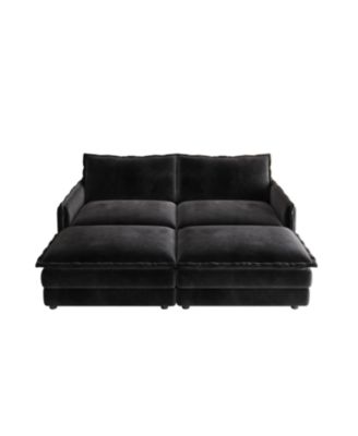 Corduroy 2-Seater Sofa with Footrests & Cushions