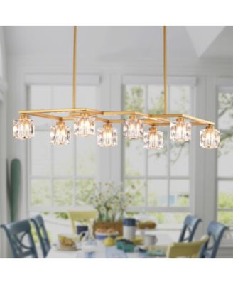8-Light Crystal Chandelier with Matte Gold Finish, Ideal for Dining Rooms and Various Other Spaces
