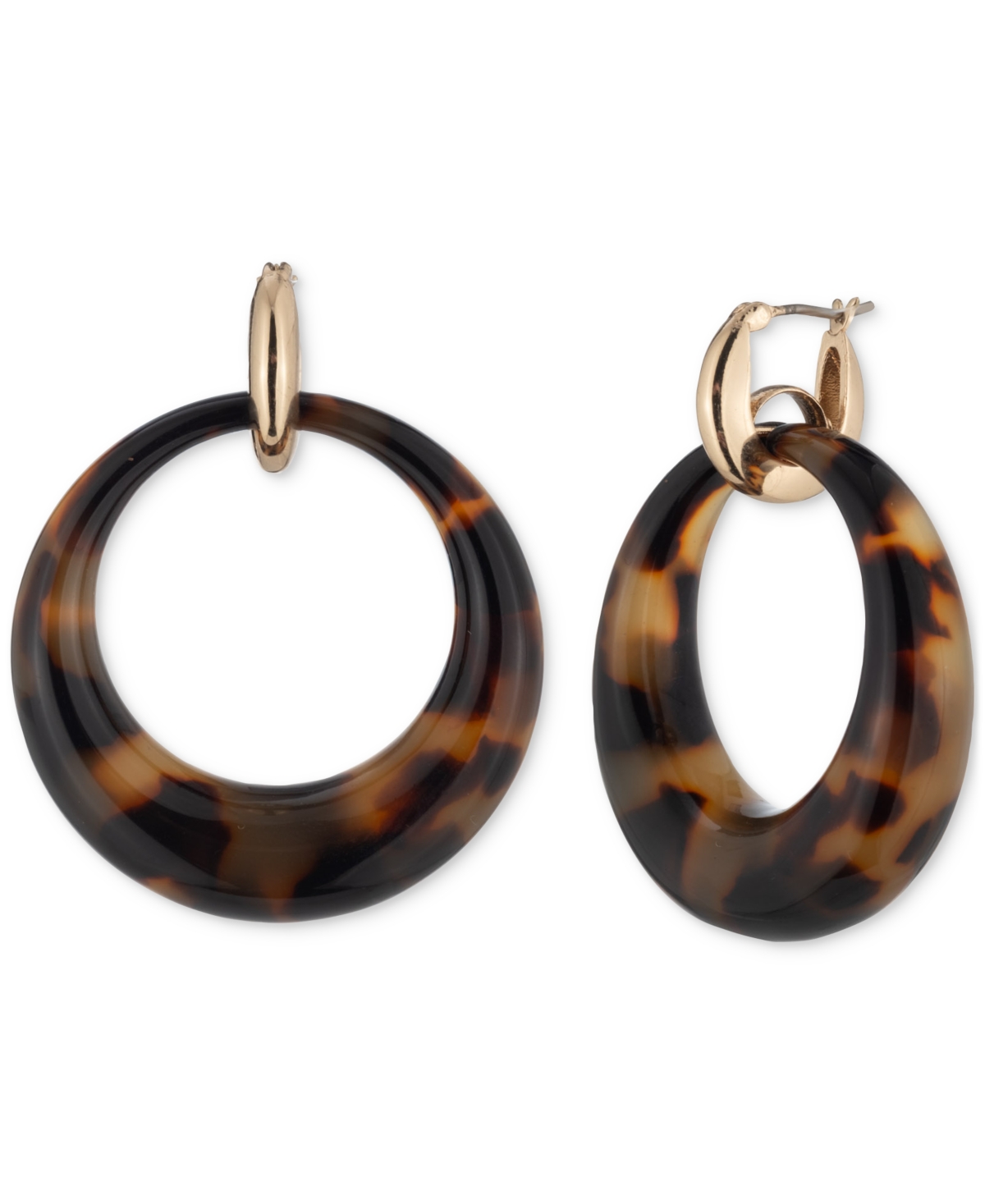 Gold-Tone Tortoise Shell-Look Doorknocker Drop Earrings - Dark Brown