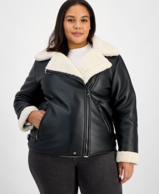 Plus Size Asymmetric Faux-Shearling Coat