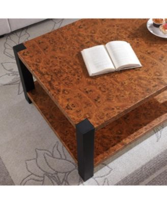 Burl Wood Grain Coffee Table with Double Layer