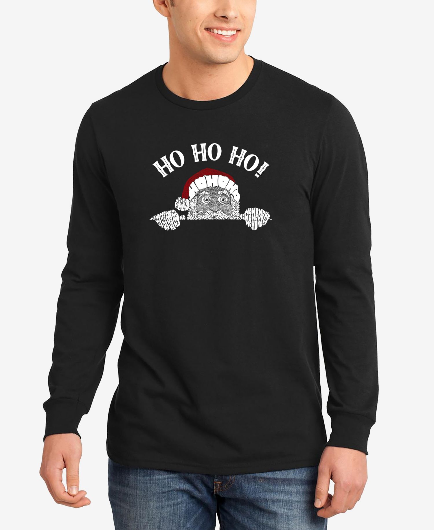 Men's Peeking Santa Word Art Long Sleeve T-Shirt