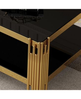 Streamdale Top and Bottom Double Layer Tempered Glass Coffee Table and Mirror Finished Stainless Steel Frame