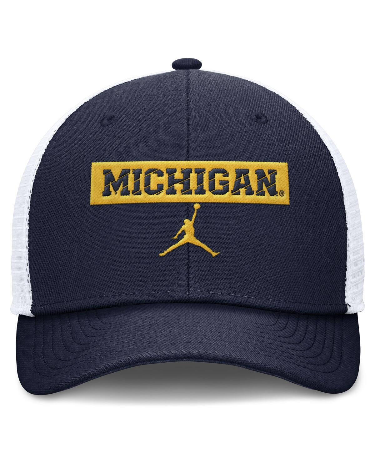 JORDAN MEN'S MICHIGAN WOLVERINES NAVY/WHITE ADJUSTABLE TRUCKER HAT 