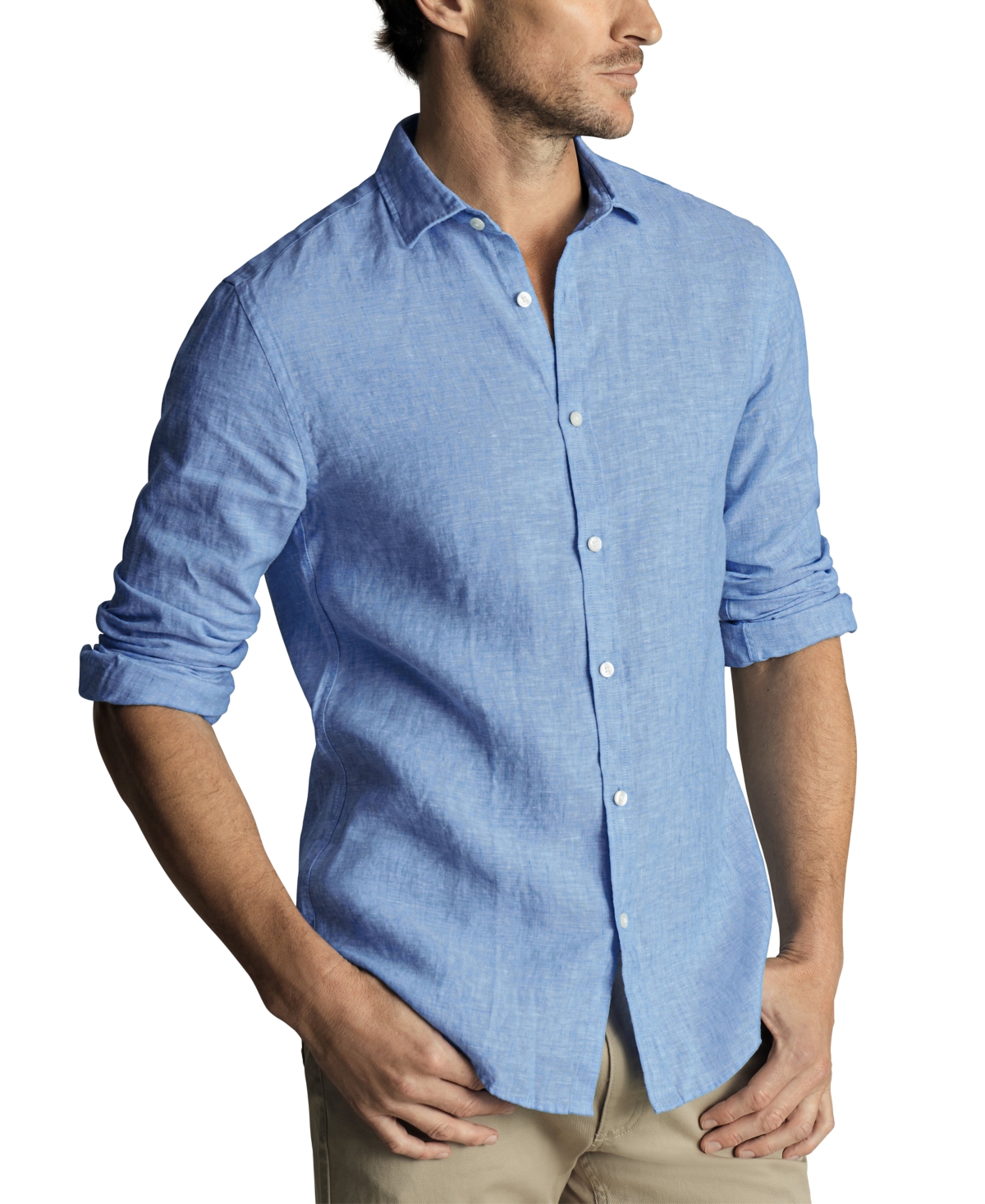 Men's Slim Fit Long Sleeve Linen Button-Front Shirt - White