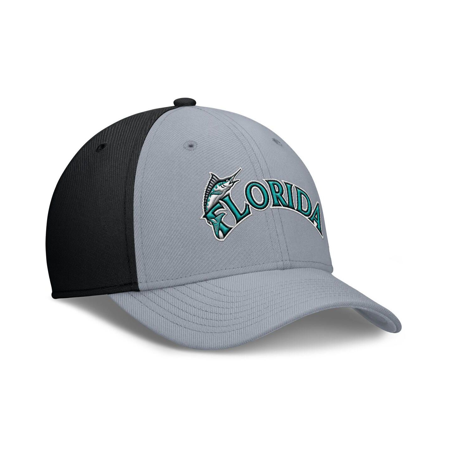 Мужская кепка Nike Gray/Black Florida Marlins Rise Swoosh Performance Flex Hat — фото 3