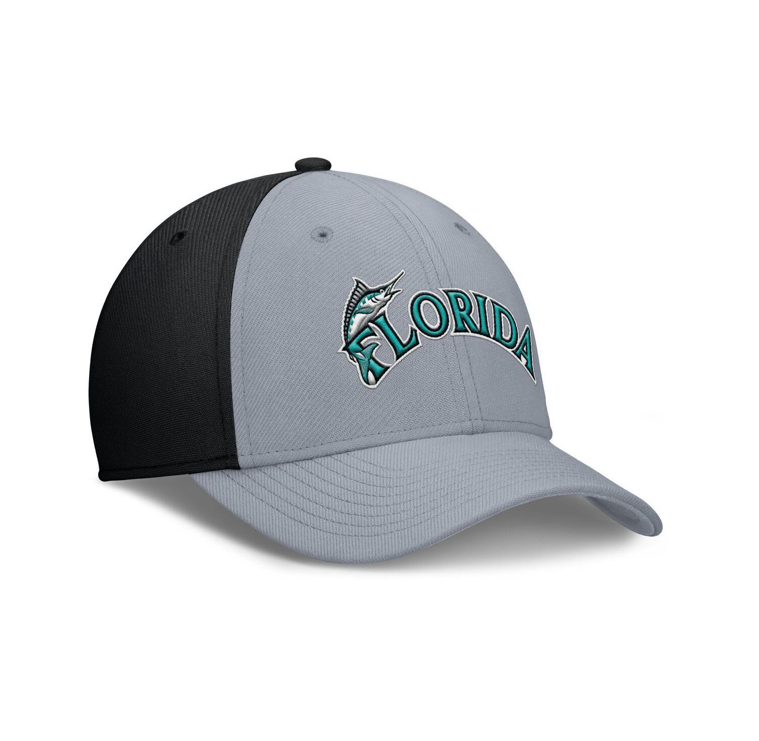 Men's Gray/Black Florida Marlins Rise Swoosh Performance Flex Hat