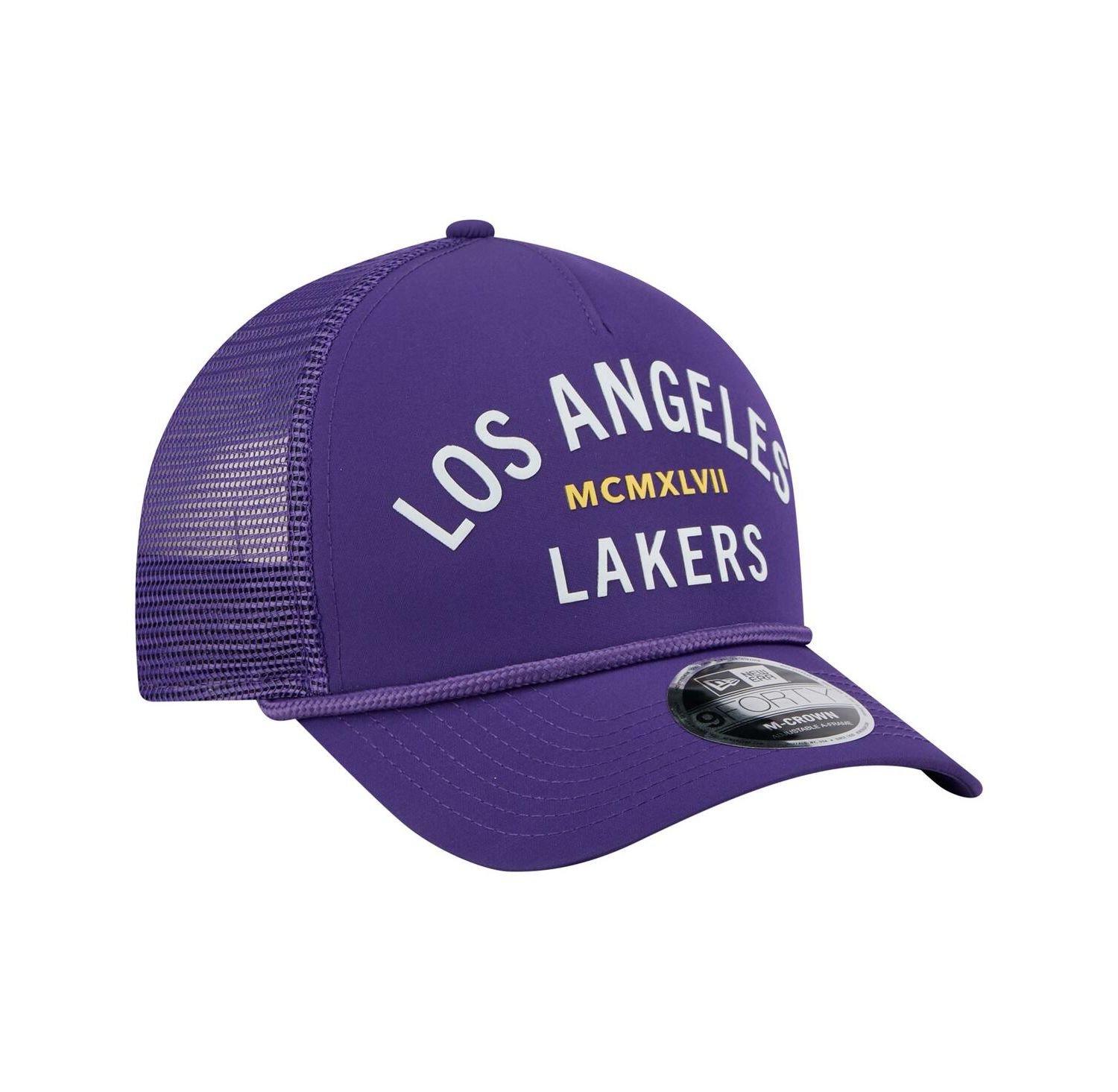 Men's Purple Los Angeles Lakers Minimalist A-Frame 9FORTY Trucker Hat