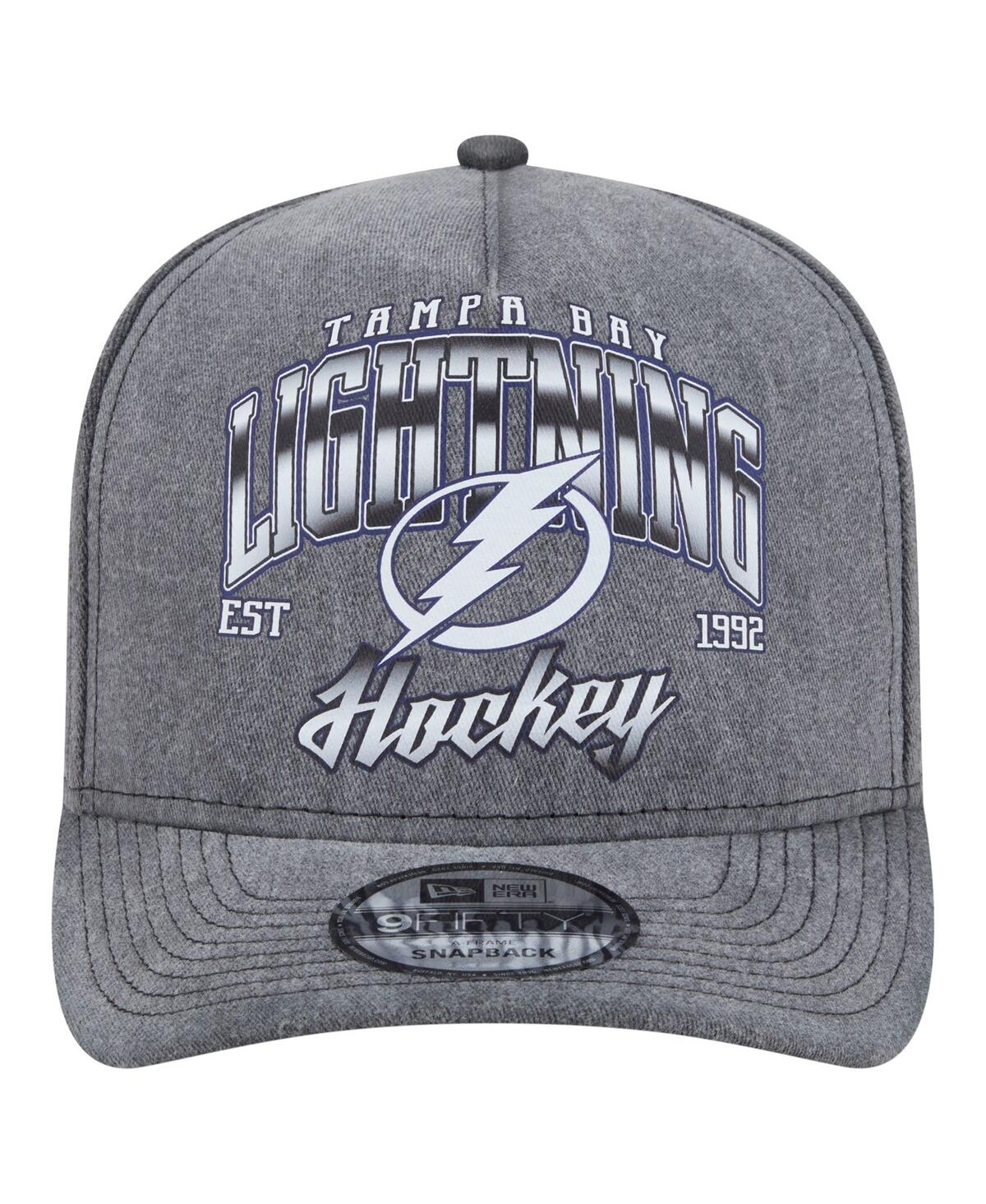 New Era Men's Charcoal Tampa Bay Lightning Throwback Washed A-frame Pre-curved 9fifty Snapback Hat