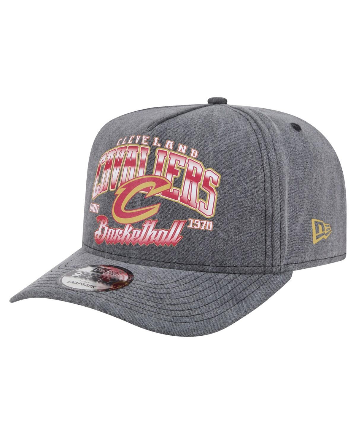 NEW ERA MEN'S CHARCOAL CLEVELAND CAVALIERS THROWBACK WASHED PRE-CURVED 9FIFTY SNAPBACK HAT 