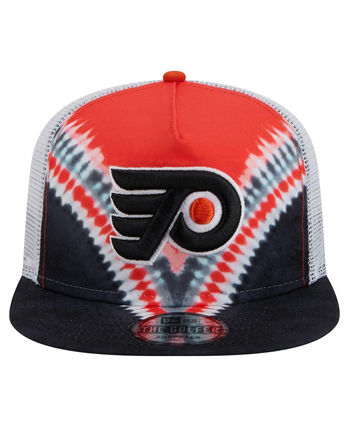 NEW ERA MEN'S BLACK/ORANGE PHILADELPHIA FLYERS THROWBACK V-DYE ADJUSTABLE GOLFER HAT 