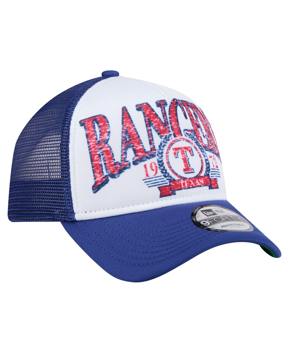 New Era Men's White/royal Texas Rangers Trucker A-frame 9forty Adjustable Hat