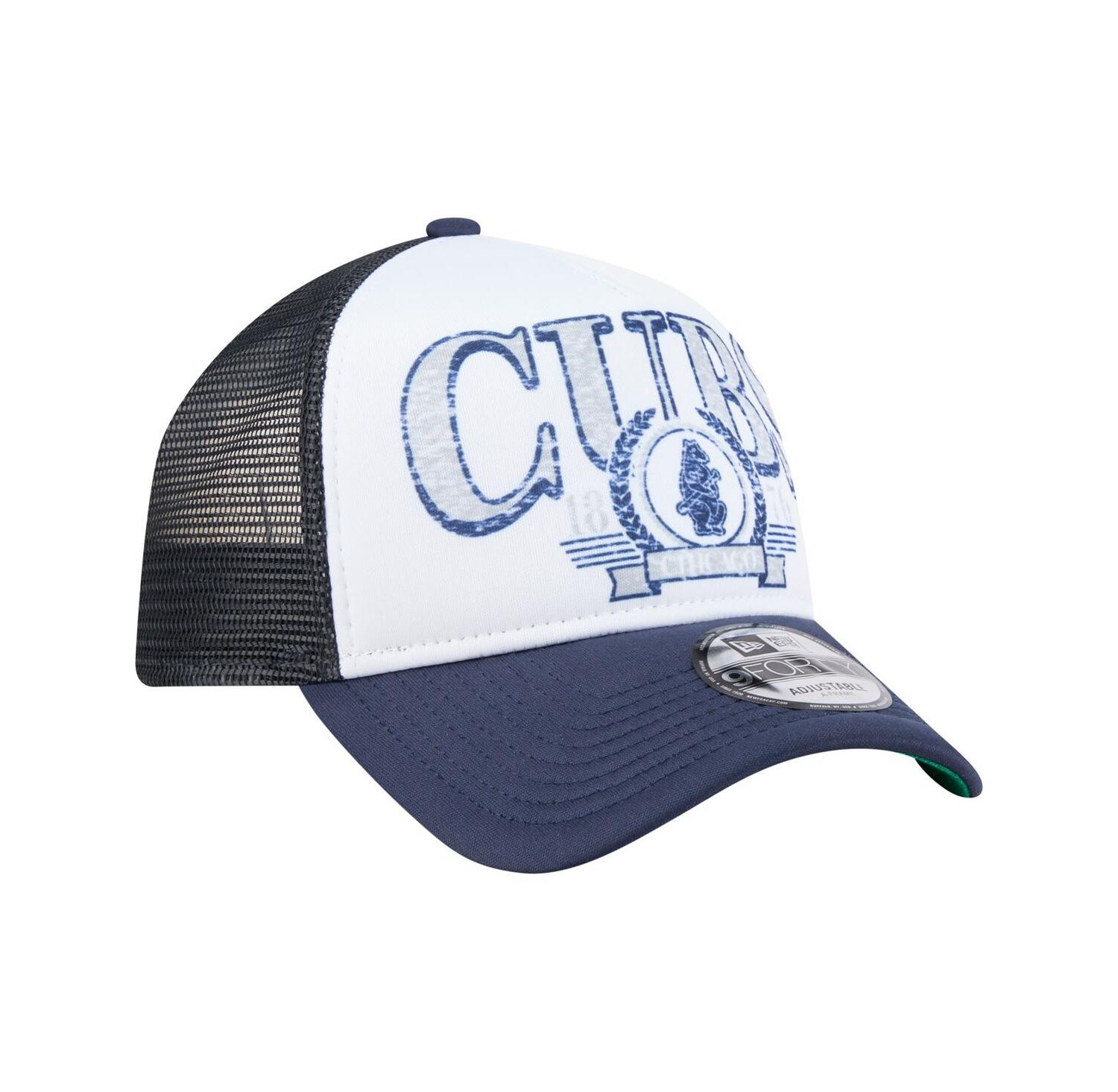 Men's White/Navy Chicago Cubs Distressed 9FORTY A-Frame Adjustable Trucker Hat