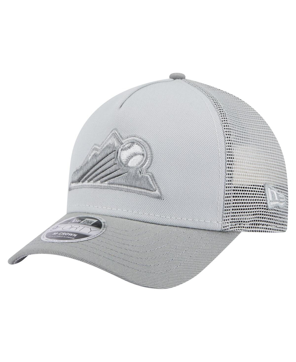 NEW ERA MEN'S GRAY COLORADO ROCKIES COLOR PACK A-FRAME 9FORTY TRUCKER ADJUSTABLE HAT 