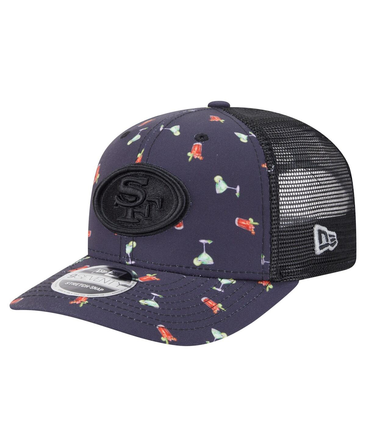 NEW ERA MEN'S NAVY/BLACK SAN FRANCISCO 49ERS ADVENTURE DRINKS PATTERN 9SEVENTY STRETCH SNAP HAT 