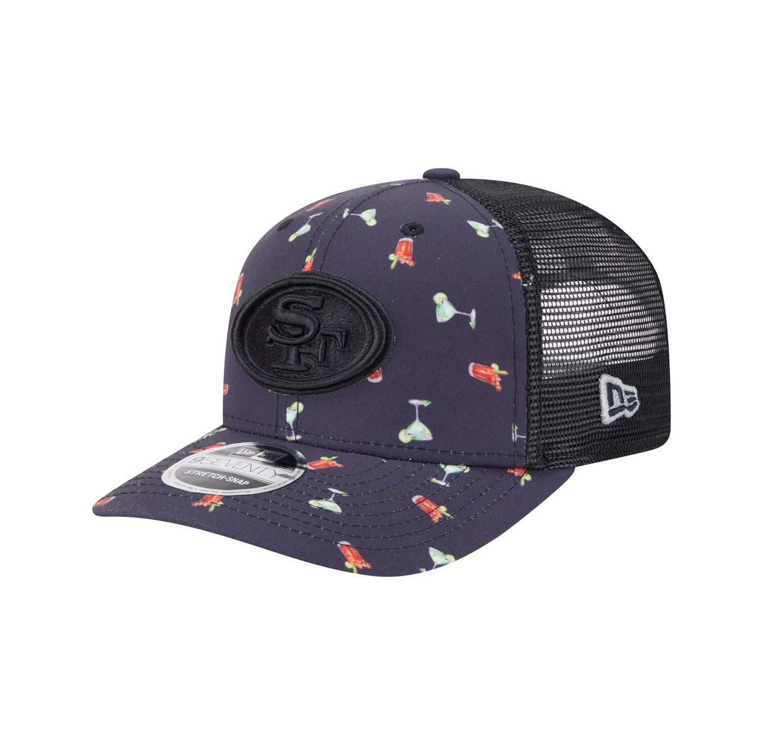 Men's Navy/Black San Francisco 49ers Adventure Drinks Pattern 9SEVENTY Stretch Snap Hat