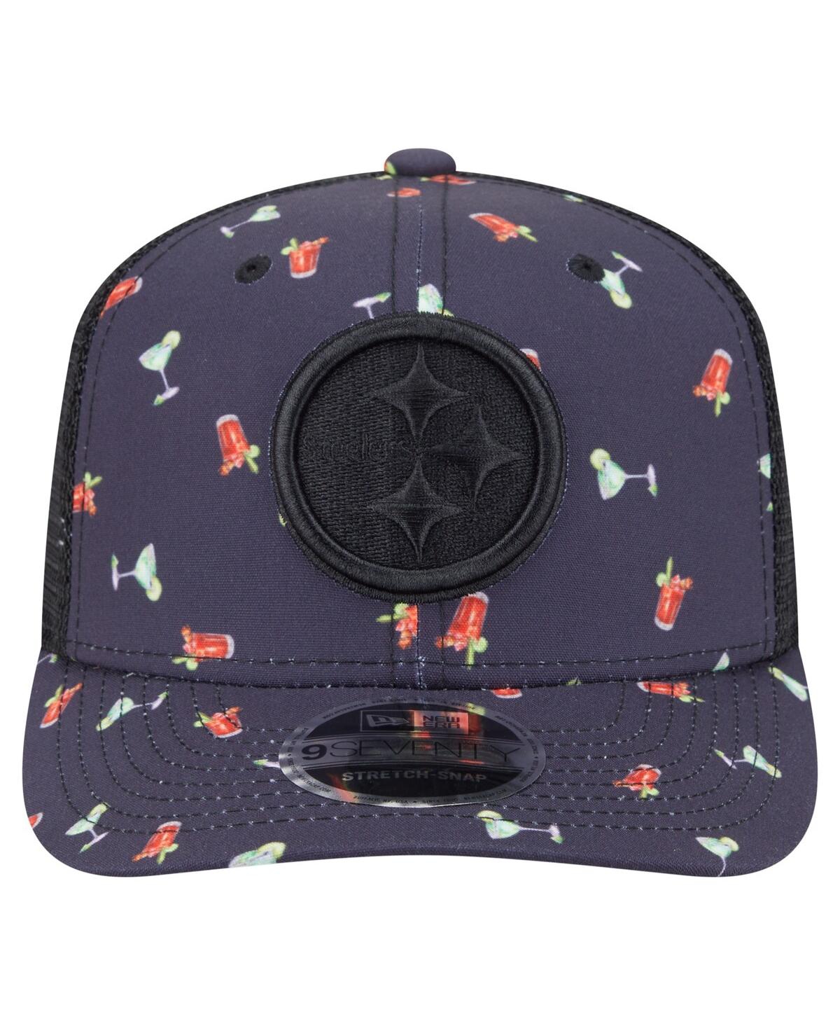 NEW ERA MEN'S NAVY/BLACK PITTSBURGH STEELERS ADVENTURE DRINKS PATTERN 9SEVENTY STRETCH SNAP HAT 