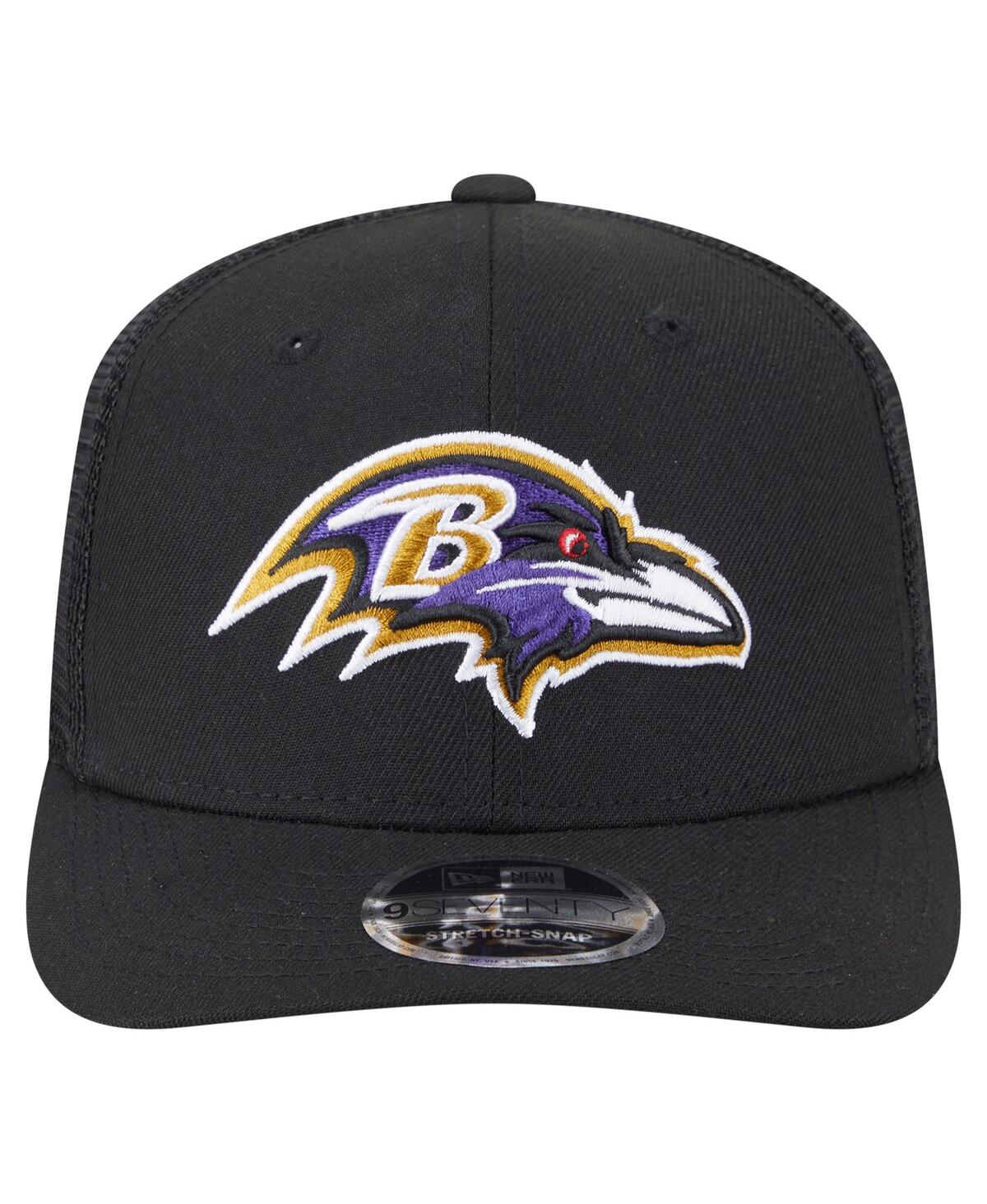 NEW ERA MEN'S BLACK BALTIMORE RAVENS MAIN TRUCKER 9SEVENTY STRETCH SNAP HAT 