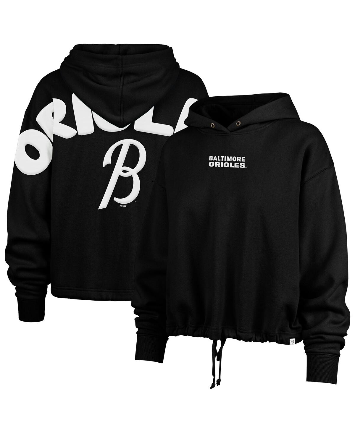 47 BRAND WOMEN'S BLACK BALTIMORE ORIOLES CITY CONNECT VENICE CROPPED PULLOVER HOODIE 