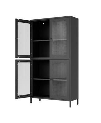 Metal Cabinet with 4 Glass Doors and Shelves