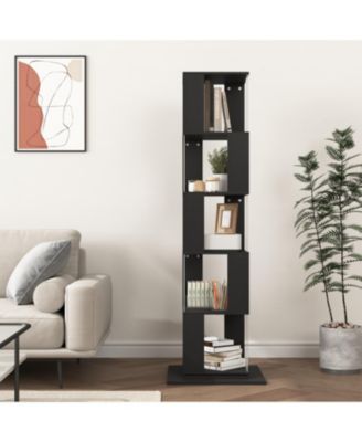 5 tier Rotating Bookshelf, Floor Rack Simple Bookcase with Acrylic plate Student Multi-Function Creative Bookshelf for Living Room with anti-toppling base